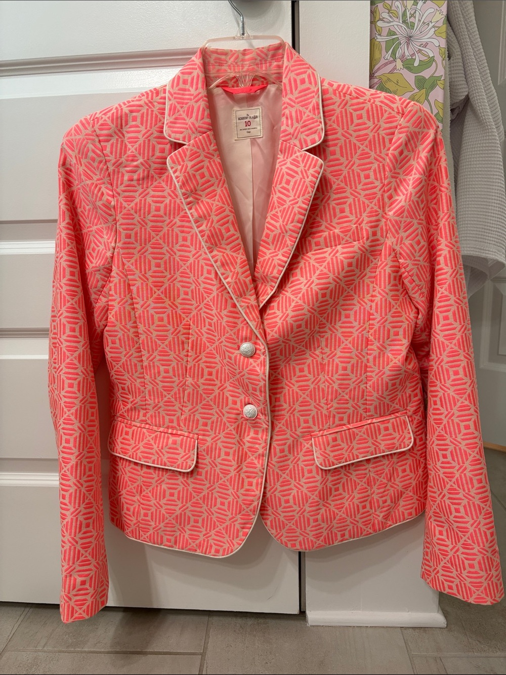 GAP Coral Pink Geometric Blazer Jacket